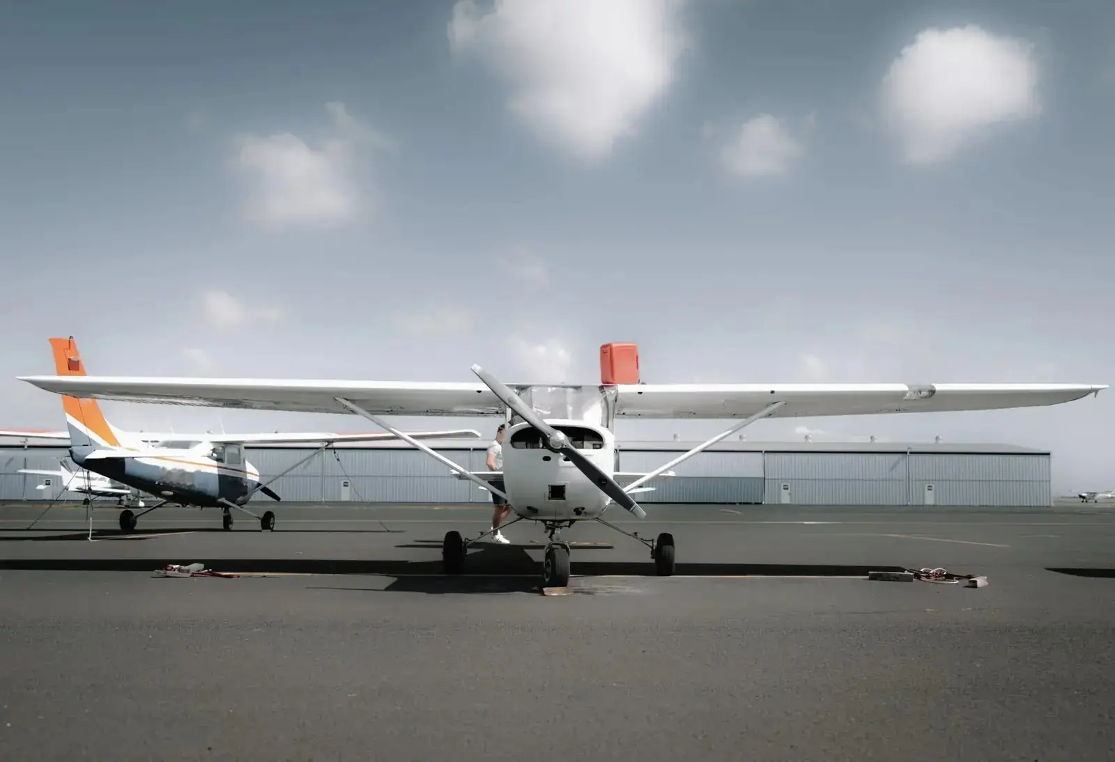 Cessna light aircraft ready on the apron